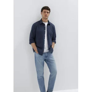 Mavi 0212004-91566 Keten Karışımlı Çizgili Lacivert Gömlek