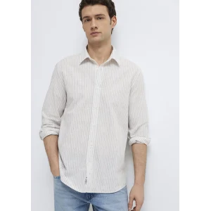 Mavi 0212004-91559 Keten Karışımlı Çizgili Ekru Gömlek