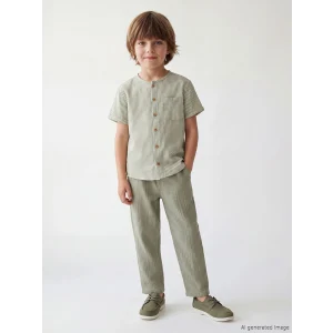 LCW Kids Ekru Hakim Yaka Çizgili Erkek Çocuk Gömlek ve Pantolon