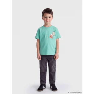 LCW Kids Turkuaz London Baskılı Erkek Çocuk Penye Tişört