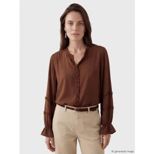 LCW Grace Kahverengi V Yaka Fırfırlı Bluz