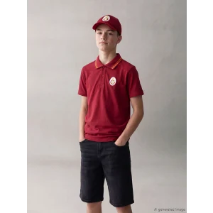 LCW Kids Kırmızı Polo Yaka Galatasaray Baskılı Erkek Çocuk Tişört