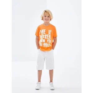 LCW Kids Turuncu Bisiklet Yaka Baskılı Kısa Kollu Erkek Çocuk Tişört