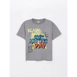 LCW Kids Gri Oversize Bisiklet Yaka Erkek Çocuk Tişört