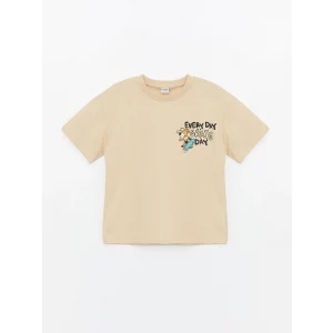 LCW Kids Bej Oversize Bisiklet Yaka Erkek Çocuk Tişört
