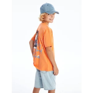 LCW Kids Turuncu Oversize Bisiklet Yaka Erkek Çocuk Tişört