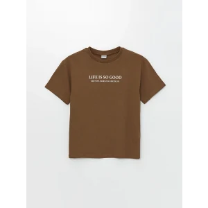 LCW Kids Kahverengi Bisiklet Yaka Oversize Tok Kumaş Erkek Çocuk Tişört