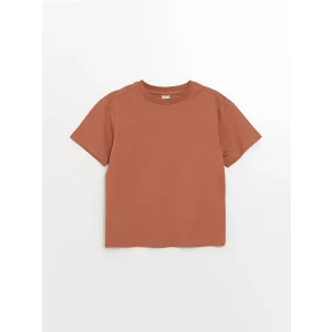 LCW Kids Kahverengi Oversize Bisiklet Yaka Erkek Çocuk Tişört