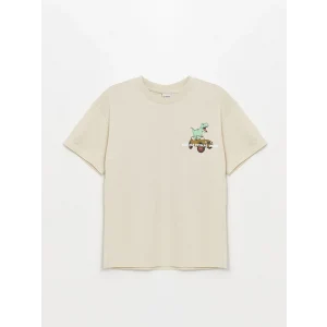 LCW Kids Bej Oversize Bisiklet Yaka Erkek Çocuk Tişört