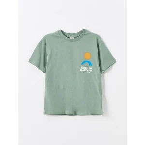 LCW Kids Yeşil Oversize Bisiklet Yaka Erkek Çocuk Tişört