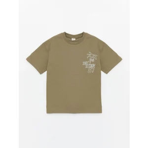 LCW Kids Haki Bisiklet Yaka Oversize Tok Kumaş Erkek Çocuk Tişört