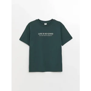 LCW Kids Yeşil Bisiklet Yaka Oversize Tok Kumaş Erkek Çocuk Tişört