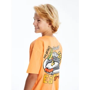 LCW Kids Turuncu Oversize Bisiklet Yaka Erkek Çocuk Tişört