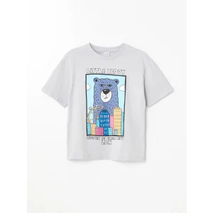 LCW Kids Gri Oversize Bisiklet Yaka Erkek Çocuk Tişört