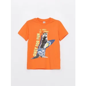 LCW Kids Turuncu Bisiklet Yaka Baskılı Kısa Kollu Erkek Çocuk Tişört