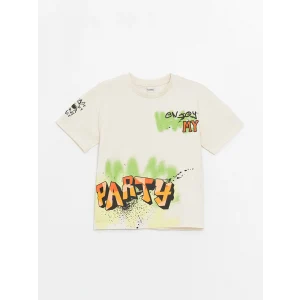 LCW Kids Bej Oversize Bisiklet Yaka Erkek Çocuk Tişört