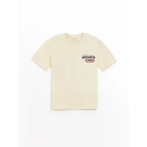LCW Kids Bej Oversize Bisiklet Yaka Erkek Çocuk Tişört