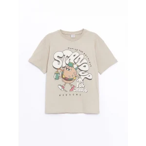 LCW Kids Bej Oversize Bisiklet Yaka Erkek Çocuk Tişört