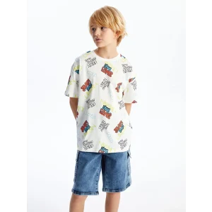 LCW Kids Ekru Oversize Bisiklet Yaka Erkek Çocuk Tişört