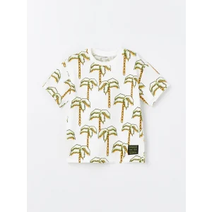 LCW Kids Ekru Bisiklet Yaka Oversize Tok Kumaş Erkek Çocuk Tişört