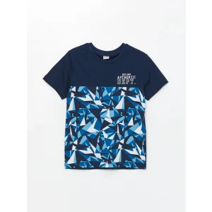 LCW Kids Lacivert Bisiklet Yaka Baskılı Kısa Kollu Erkek Çocuk Tişört