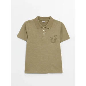 LCW Kids Haki Polo Yaka Baskılı Kısa Kollu Erkek Çocuk Tişört