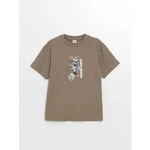 LCW Kids Kahverengi Oversize Bisiklet Yaka Erkek Çocuk Tişört