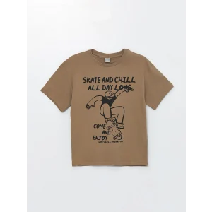 LCW Kids Kahverengi Rahat Kalıp Bisiklet Yaka Erkek Çocuk Tişört