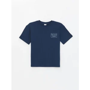 LCW Kids Lacivert Bisiklet Yaka Oversize Tok Kumaş Erkek Çocuk Tişört