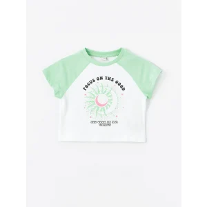 LCW Kids Beyaz Bisiklet Yaka Baskılı Kısa Kollu Kız Çocuk Tişört