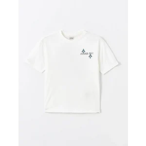 LCW Kids Beyaz Bisiklet Yaka Baskılı Kısa Kollu Kız Çocuk Tişört