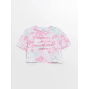 LCW Kids Karışık Bisiklet Yaka Nakışlı Kısa Kollu Kız Çocuk Tişört