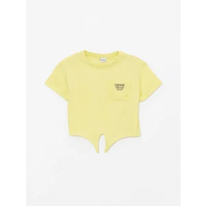 LCW Kids Sarı Bisiklet Yaka Baskılı Kısa Kollu Kız Çocuk Tişört