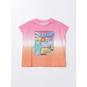 LCW Kids Karışık Bisiklet Yaka Baskılı Kısa Kollu Kız Çocuk Crop Tişört