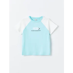 LCW Kids Turkuaz Bisiklet Yaka Baskılı Kısa Kollu Kız Çocuk Tişört