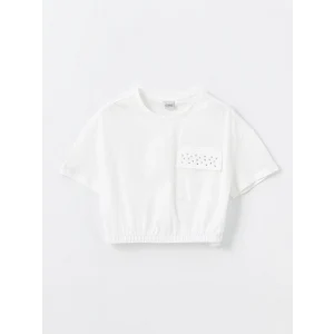 LCW Kids Beyaz Bisiklet Yaka Kısa Kollu Kız Çocuk Tişört