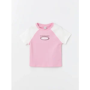 LCW Kids Pembe Bisiklet Yaka Baskılı Kısa Kollu Kız Çocuk Tişört