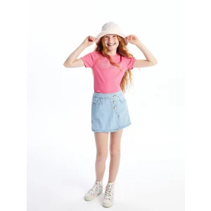 LCW Kids Pembe Bisiklet Yaka Kısa Kollu Kız Çocuk Tişört