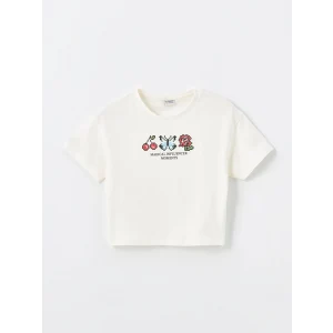 LCW Kids Ekru Bisiklet Yaka Kısa Kollu Kız Çocuk Tişört