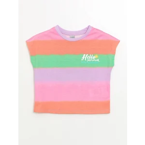 LCW Kids Karışık Bisiklet Yaka Renk Bloklu Kısa Kollu Kız Çocuk Tişört