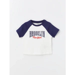 LCW Kids Ekru Bisiklet Yaka Baskılı Kısa Kollu Kız Çocuk Tişört