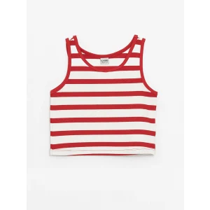 LCW Kids Kırmızı Bisiklet Yaka Çizgili Kız Çocuk Crop Atlet