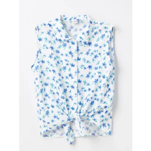 LCW Kids Beyaz Desenli Kız Çocuk Crop Gömlek