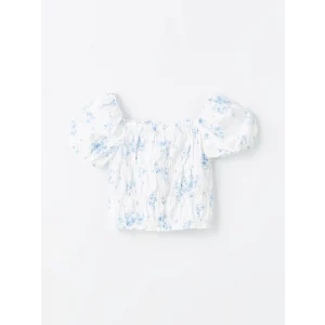 LCW Kids Ekru Kare Yaka Çiçekli Kız Çocuk Crop Bluz