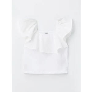 LCW Kids Beyaz Kare Yaka Fisto Detaylı Kız Çocuk Tişört