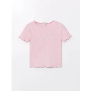 LCW Kids Pembe Bisiklet Yaka Kısa Kollu Kız Çocuk Tişört