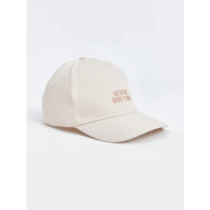 LCW ACCESSORIES Ekru Yazı Nakışlı Kız Çocuk Kep Şapka
