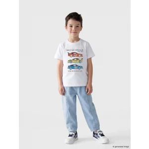 LCW Kids Beyaz Bisiklet Yaka Baskılı Erkek Çocuk Tişört