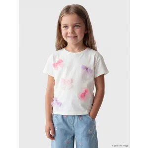 LCW Kids Beyaz Kurdele Nakışlı Kız Çocuk Tişört