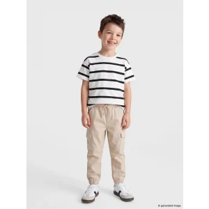 LCW Kids Ekru Bisiklet Yaka Çizgili Erkek Çocuk Tişört